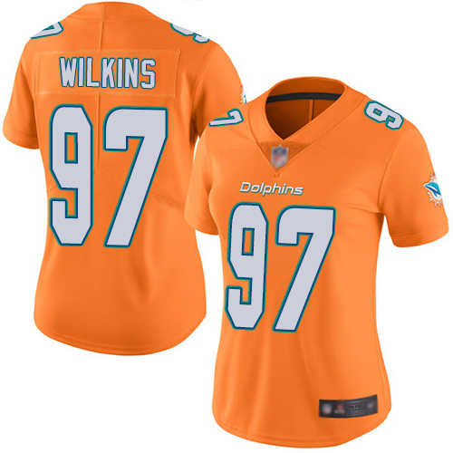 Nike Miami Dolphins #97 Christian Wilkins Orange Women Stitched NFL Limited Rush Jersey->women nfl jersey->Women Jersey
